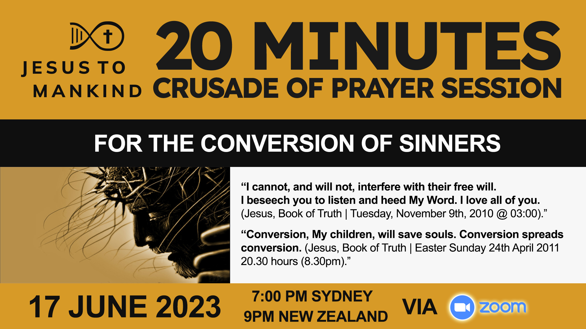 Jesus To Mankind Global 20 Minute Crusade Prayer Session - CONVERSION OF SINNERS